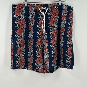 American Eagle Swim Trunks Men's Large Blue Red Floral Board Shorts Beach Summer